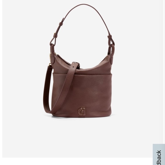 NWTCOLE HAAN Bucket Bag Pebble ButteryLeatherGoldInitialsHandle&Strap.AllSeasons - Picture 14 of 15